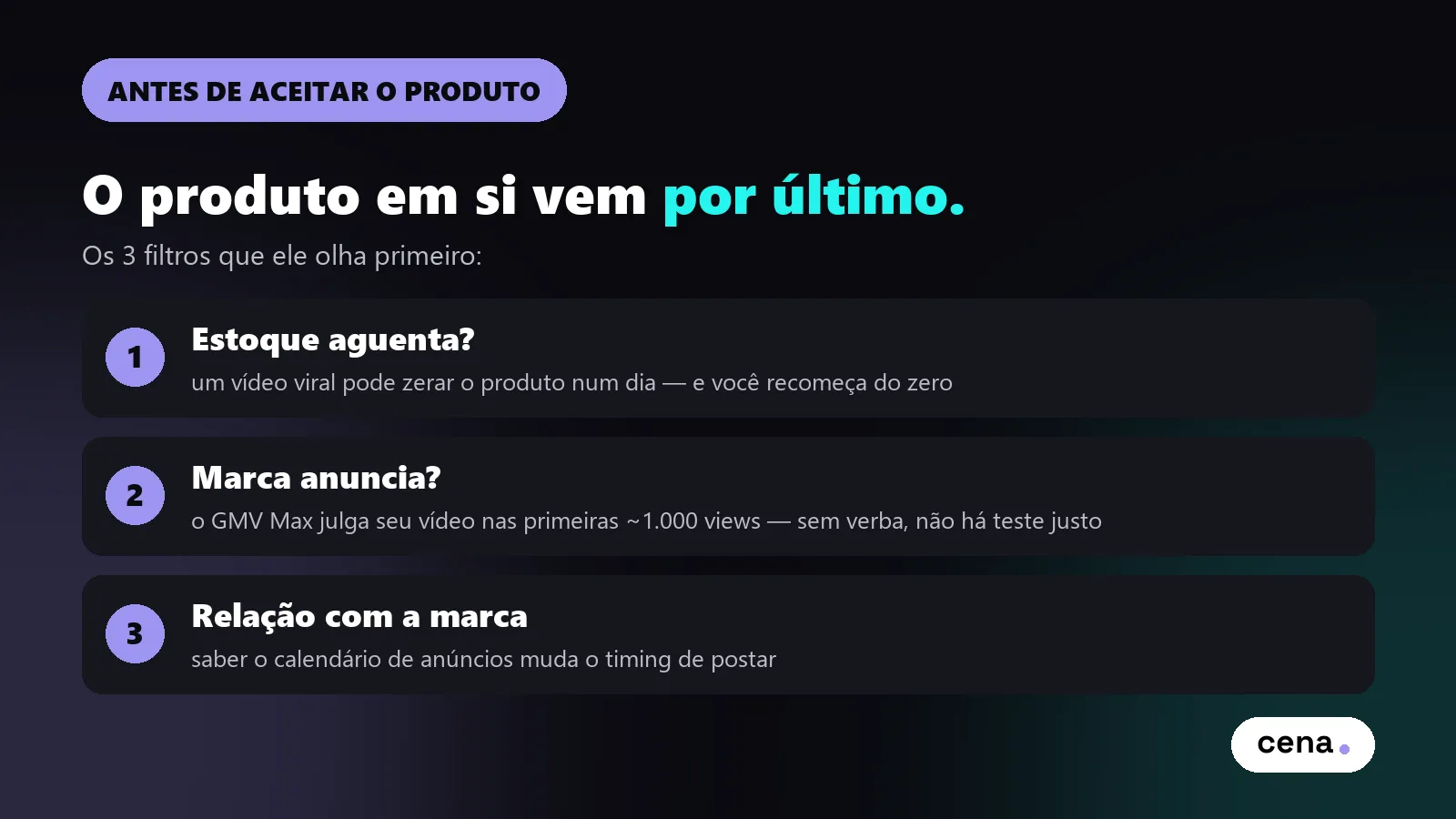 Os 3 filtros de produto do Brandon Hans: estoque que aguenta viralizar, marca com verba de anúncio e relacionamento para saber o calendário de mídia